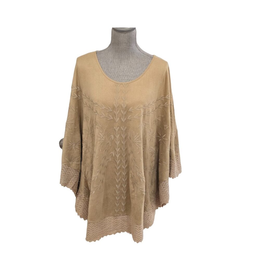 Monoreno Beige Embroidered Poncho Sweater